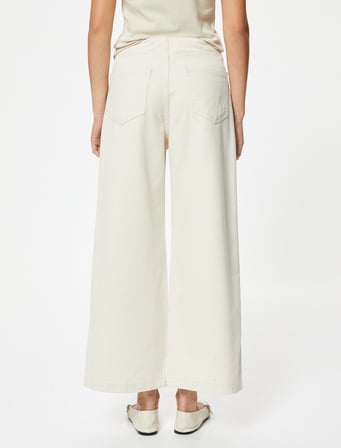 Crop Geniş Paça Kot Pantolon Yüksek Bel Düğmeli - Bianca Wide Leg Jean