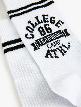 Kolej Çorap Soket Slogan Baskılı Pamuk Karışımlı