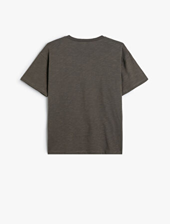 Tişört Köpek Baskılı Kısa Kollu Bisiklet Yaka Pamuklu