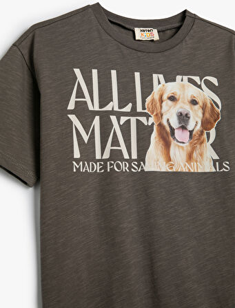 Tişört Köpek Baskılı Kısa Kollu Bisiklet Yaka Pamuklu