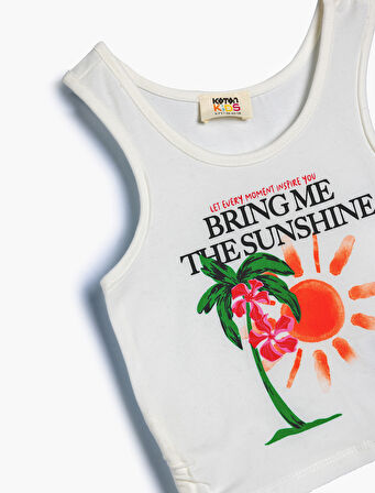 Atlet Kolsuz Yuvarlak Yaka Tropik Baskılı Pamuklu