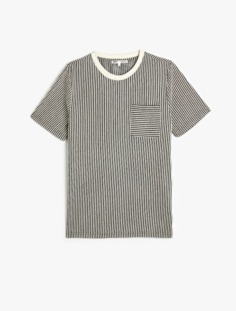 Cepli Dokulu Tişört Kısa Kollu Bisiklet Yaka Regular Fit