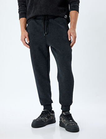 Yıkamalı Eşofman Altı Cep Detaylı Beli Bağcıklı Pamuk Karışımlı