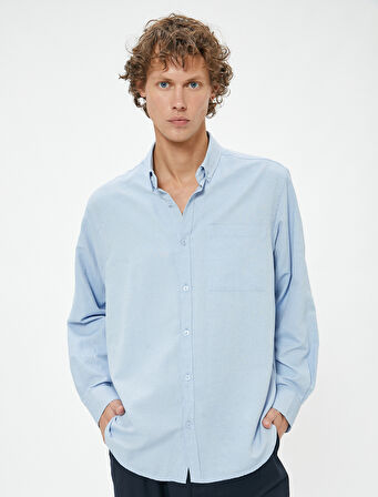Oxford Gömlek Uzun Kollu Cep Detaylı Pamuk Karışımlı