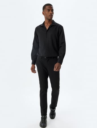 Slim Fit Gömlek Basic Uzun Kollu Pamuk Karışımlı