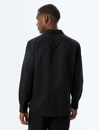 Slim Fit Gömlek Basic Uzun Kollu Pamuk Karışımlı