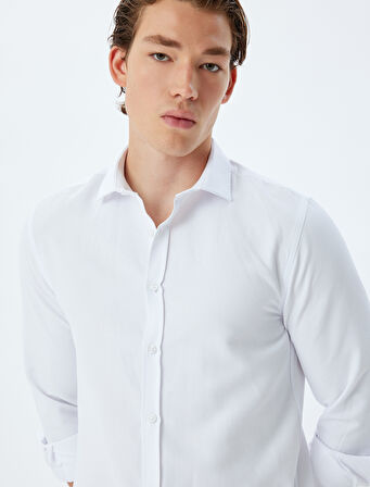 Slim Fit Gömlek Uzun Kollu Pamuk Karışımlı