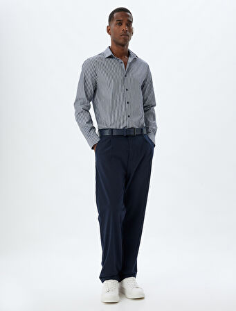 Slim Fit Gömlek Yarım İtalyan Yaka Uzun Kollu Pamuk Karışımlı