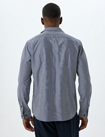 Slim Fit Gömlek Yarım İtalyan Yaka Uzun Kollu Pamuk Karışımlı