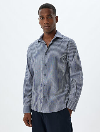 Slim Fit Gömlek Yarım İtalyan Yaka Uzun Kollu Pamuk Karışımlı