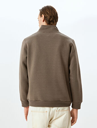 Yarım Fermuarlı Pamuk Karışımlı Baskılı Sweatshirt