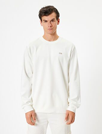 Bisiklet Yaka Sweatshirt Minimal Baskılı Basic İnterlok Kumaş Pamuk Karışımlı