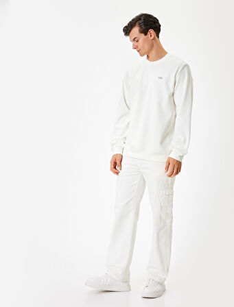 Bisiklet Yaka Sweatshirt Minimal Baskılı Basic İnterlok Kumaş Pamuk Karışımlı