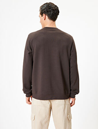 Bisiklet Yaka Sweatshirt Minimal Baskılı Basic İnterlok Kumaş Pamuk Karışımlı