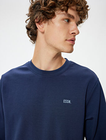 Bisiklet Yaka Sweatshirt Minimal Baskılı Basic İnterlok Kumaş Pamuk Karışımlı