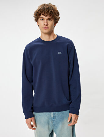 Bisiklet Yaka Sweatshirt Minimal Baskılı Basic İnterlok Kumaş Pamuk Karışımlı