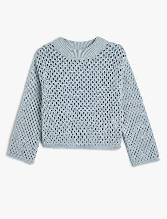 Ajurlu Kazak Triko Yuvarlak Yaka Uzun Kollu