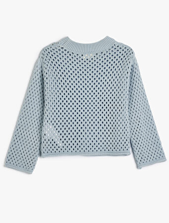 Ajurlu Kazak Triko Yuvarlak Yaka Uzun Kollu