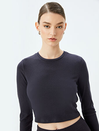 Uzun Kollu Bisiklet Yaka Örgü Crop Pijama Üstü