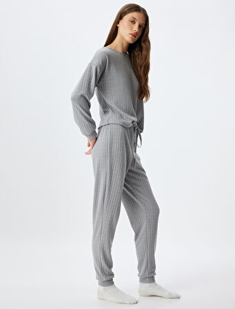 Örme Jogger Pijama Altı Beli Lastikli Bağlamalı Rahat Kalıp