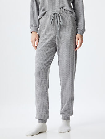 Örme Jogger Pijama Altı Beli Lastikli Bağlamalı Rahat Kalıp