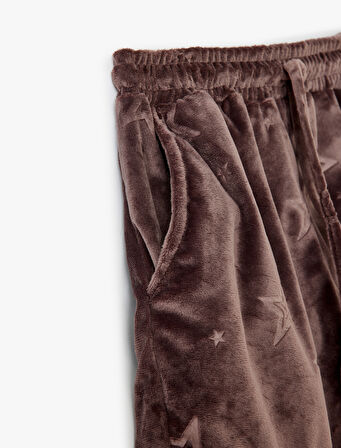 Cepli Beli Bağlamalı Yıldız Desenli Kadife Şort Pijama Altı