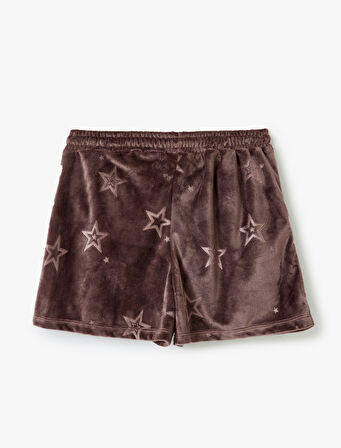 Cepli Beli Bağlamalı Yıldız Desenli Kadife Şort Pijama Altı