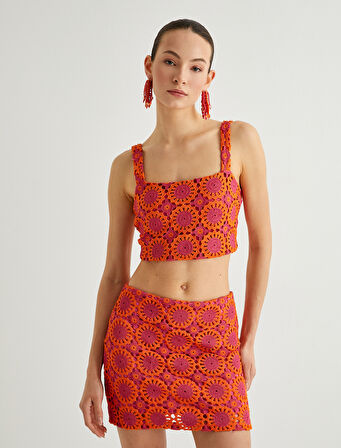 İşlemeli Askılı Crop Büstiyer