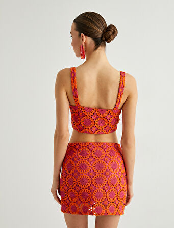 İşlemeli Askılı Crop Büstiyer