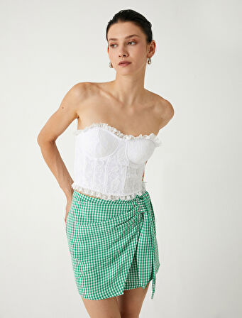 Straplez Dantelli Büstiyer Kalp Yaka Arkası Gipeli