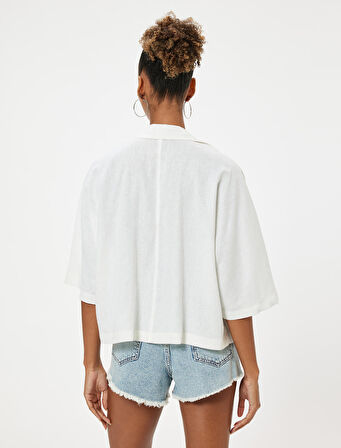 Keten Karışımlı Gömlek Kısa Kollu Düğmeli Devrik Yaka