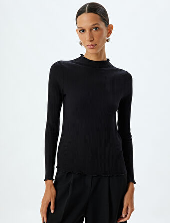 Uzun Kollu Body Hafif Dik Yaka Kaşkorse Viskon Kumaş