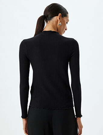 Uzun Kollu Body Hafif Dik Yaka Kaşkorse Viskon Kumaş