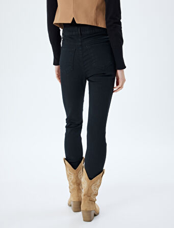 Yüksek Bel Kot Pantolon Dar Paça Düğmeli Cepli - Skinny Fit Jean