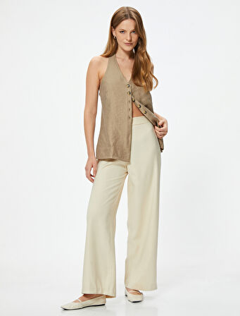 Yüksek Bel Geniş Paça Pantolon Modal Kumaş