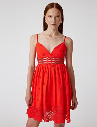 Mini Fisto Elbise Askılı Kalp Yaka A Kesim Astarlı