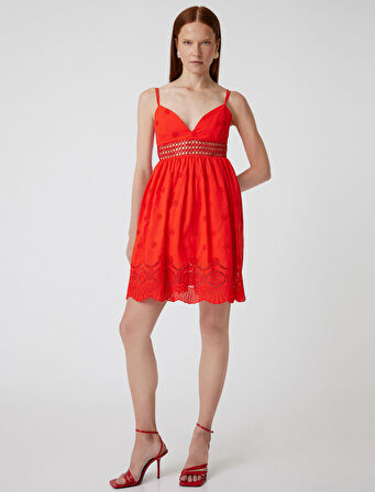 Mini Fisto Elbise Askılı Kalp Yaka A Kesim Astarlı