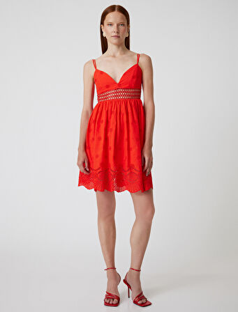 Mini Fisto Elbise Askılı Kalp Yaka A Kesim Astarlı