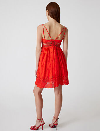 Mini Fisto Elbise Askılı Kalp Yaka A Kesim Astarlı