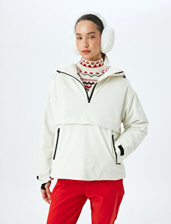 Su Geçirmez Cepli Kapüşonlu Kayak Montu 