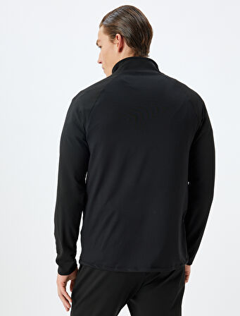 Spor Sweatshirt Şardonlu Yumuşak Tuşe Dik Yaka Yarım Fermuarlı