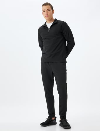 Spor Sweatshirt Şardonlu Yumuşak Tuşe Dik Yaka Yarım Fermuarlı