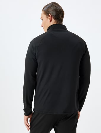 Spor Sweatshirt Şardonlu Yumuşak Tuşe Dik Yaka Yarım Fermuarlı