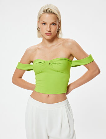 Crop Straplez Üst Kol Detaylı Kalp Yaka 