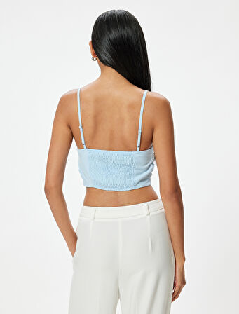 İnce Askılı Drapeli Büstiyer Keten Karışımlı Slim Fit