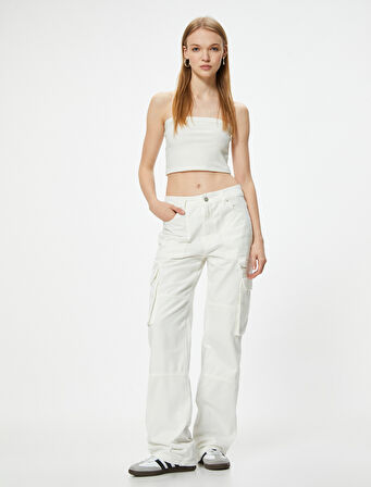 Kargo Kot Pantolon Düz Bol Paça Standart Bel - Eve Straight Jeans