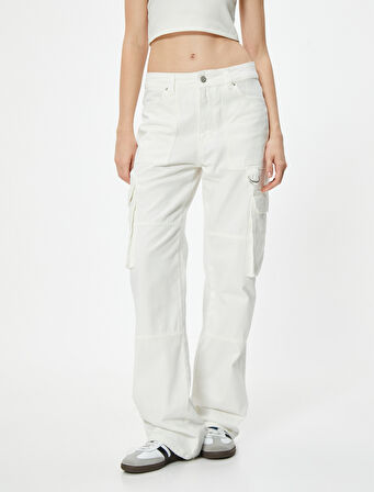 Kargo Kot Pantolon Düz Bol Paça Standart Bel - Eve Straight Jeans