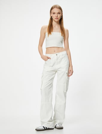 Kargo Kot Pantolon Düz Bol Paça Standart Bel - Eve Straight Jeans