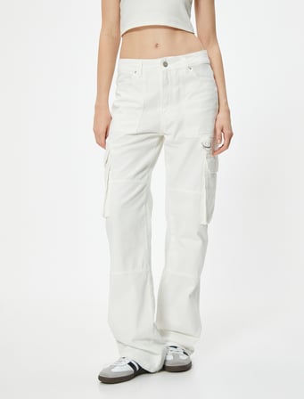 Kargo Kot Pantolon Düz Bol Paça Standart Bel - Eve Straight Jeans