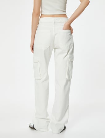 Kargo Kot Pantolon Düz Bol Paça Standart Bel - Eve Straight Jeans